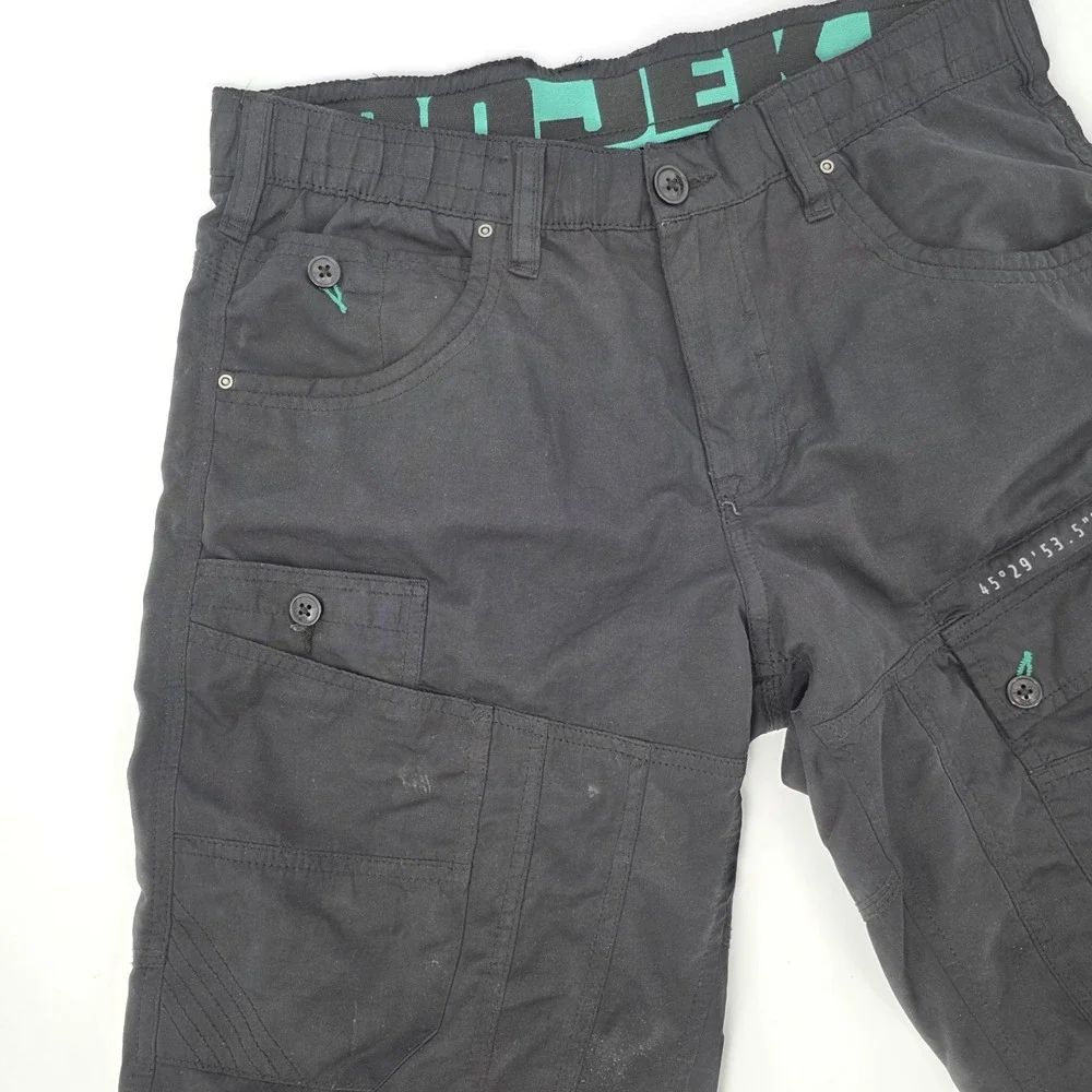 Projek Raw Cargo Shorts Men 32 Black Pockets Zippers Y2K Style Military Outdoors